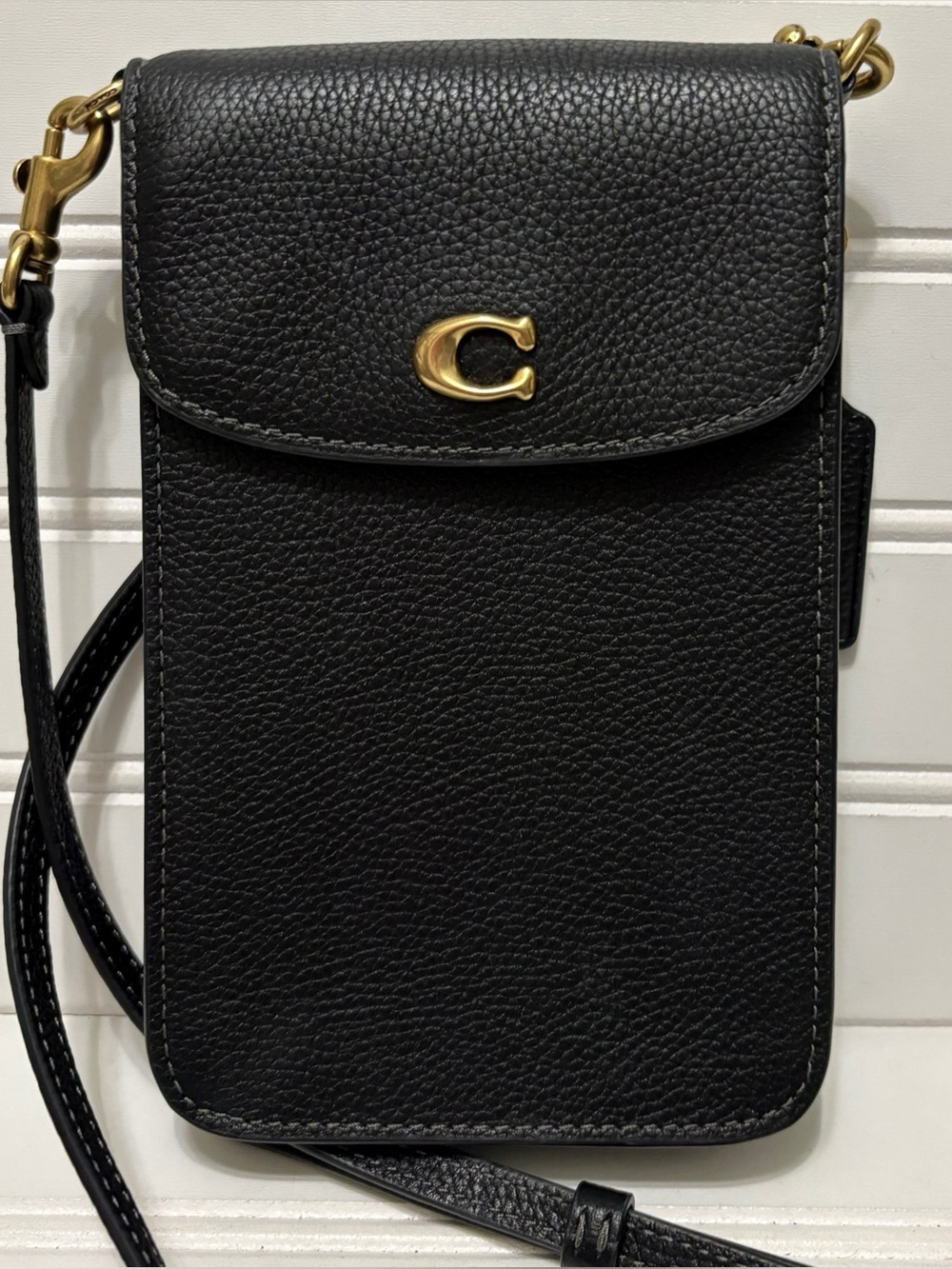 COACH Phone Crossbody Black Pebbled Leather Small Bag Clutch Tote CU933 4.5 x 7
